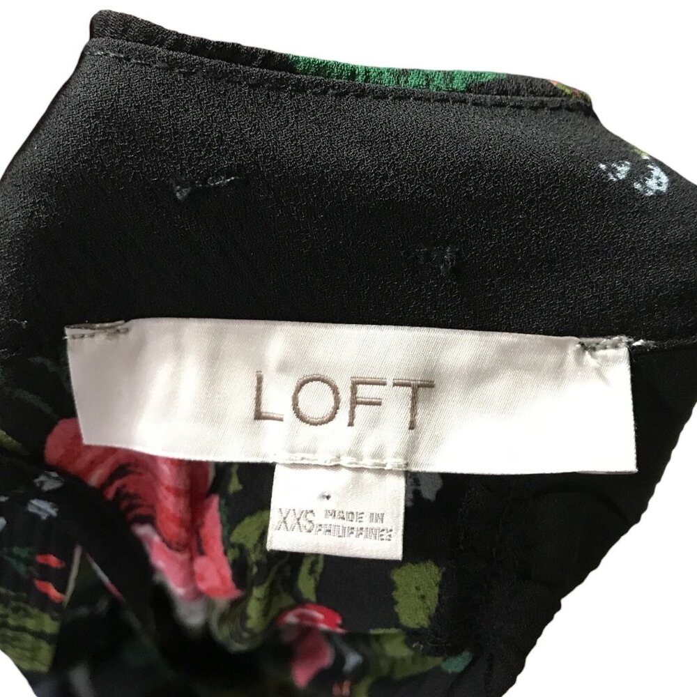 Loft Black Sheer Rose Pattern Women XXS Long Sleeves Shirt - Picture 4 of 4
